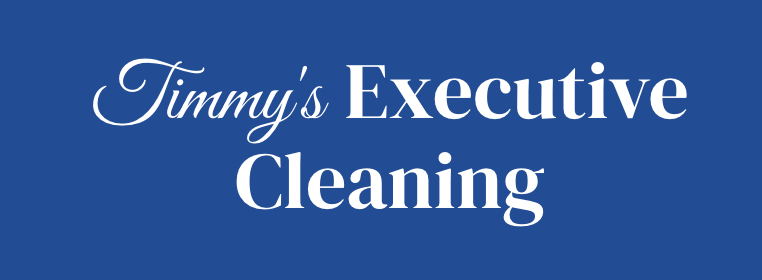 Timmy's Executive Cleaning logo with elegant white text on blue background